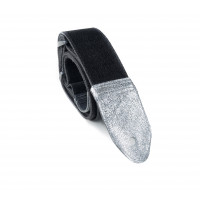 Flexible guitar strap - black metallic color, silver end cap 